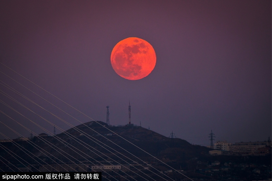 俄羅斯遠東地區超級月亮現身天宇 明亮壯觀